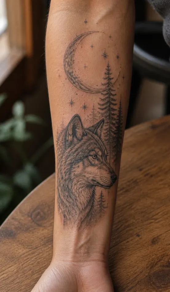 wolf and moon tattoo