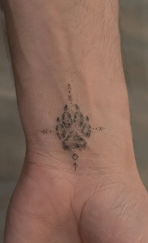Wolf paw wrist tattoo for men