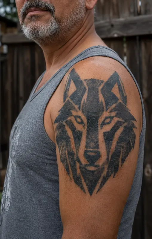 wolf tattoo on shoulder